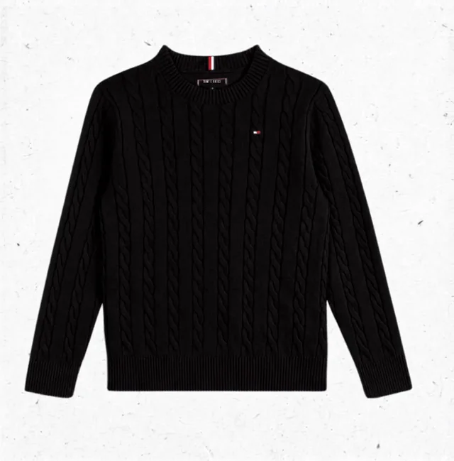 Maglione Tommy Hilfiger Ragazzo Ivory Petal Blu o Nero a Trecce