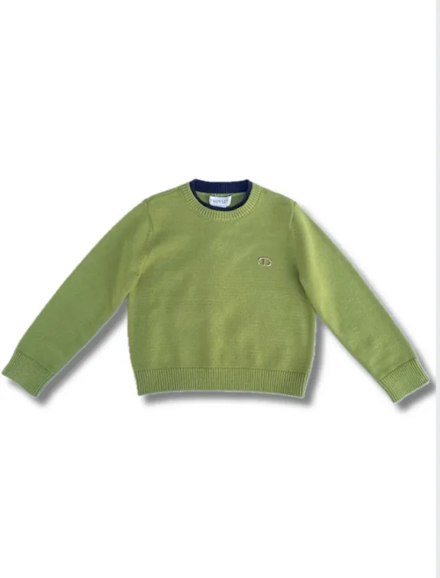 Maglione Twinset Bambina in Misto Viscosa con Logo e Bordo a Contrasto
