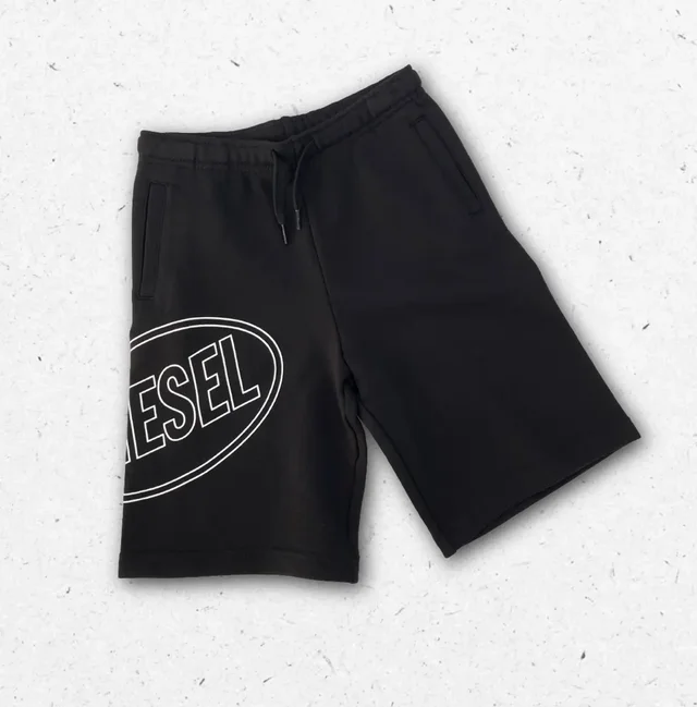 Pantaloncini Diesel Ragazzo con Maxi Logo Ovale - Nero e Verde