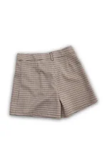 Pantaloncino corto Twinset per ragazza, fantasia Pied-de-poule nei toni del marrone e nero, con dettaglio a portafoglio e placca dorata in vita. 1