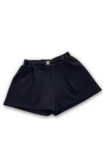 Pantaloncino corto Liu Jo per bambina, colore nero, in tessuto jersey con vita elasticizzata e placca logo dorata. 1