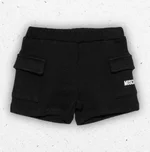 Pantaloncino sportivo stile bermuda da neonato firmato Moschino Kids in cotone garzato nero con vita elastica e stampa del logo a contrasto. 1