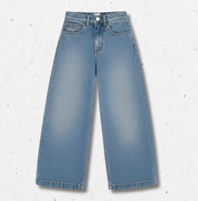 Pantalone Baggy Bambina Denim Blu con Tasca – Elisabetta Franchi