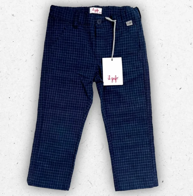 Pantalone Bimbo Il Gufo Blu a Quadretti Elasticizzato 18 Mesi - 3 Anni