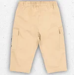 Pantalone modello cargo da neonato firmato Moschino Kids in gabardina di cotone beige con tasche laterali e ricamo dell'orsetto Teddy Bear. 1