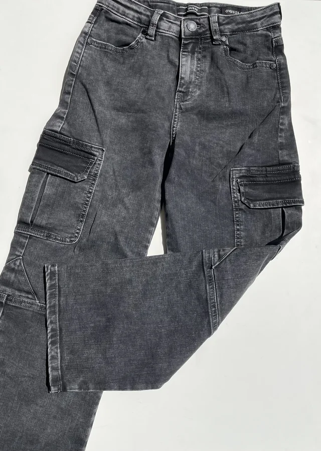 Pantalone cargo nero in denim Guess per ragazzo