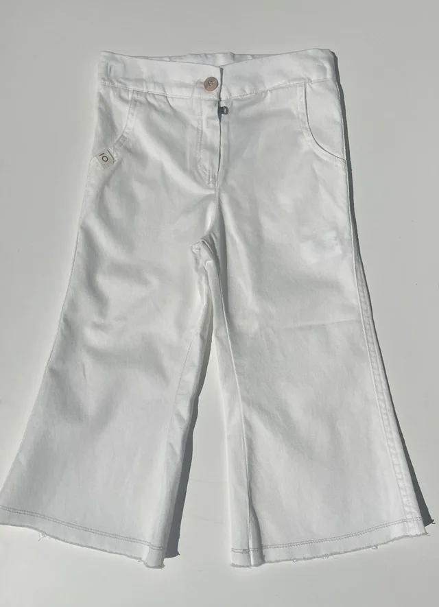 Pantalone in misto lino per bambina in panna e celeste