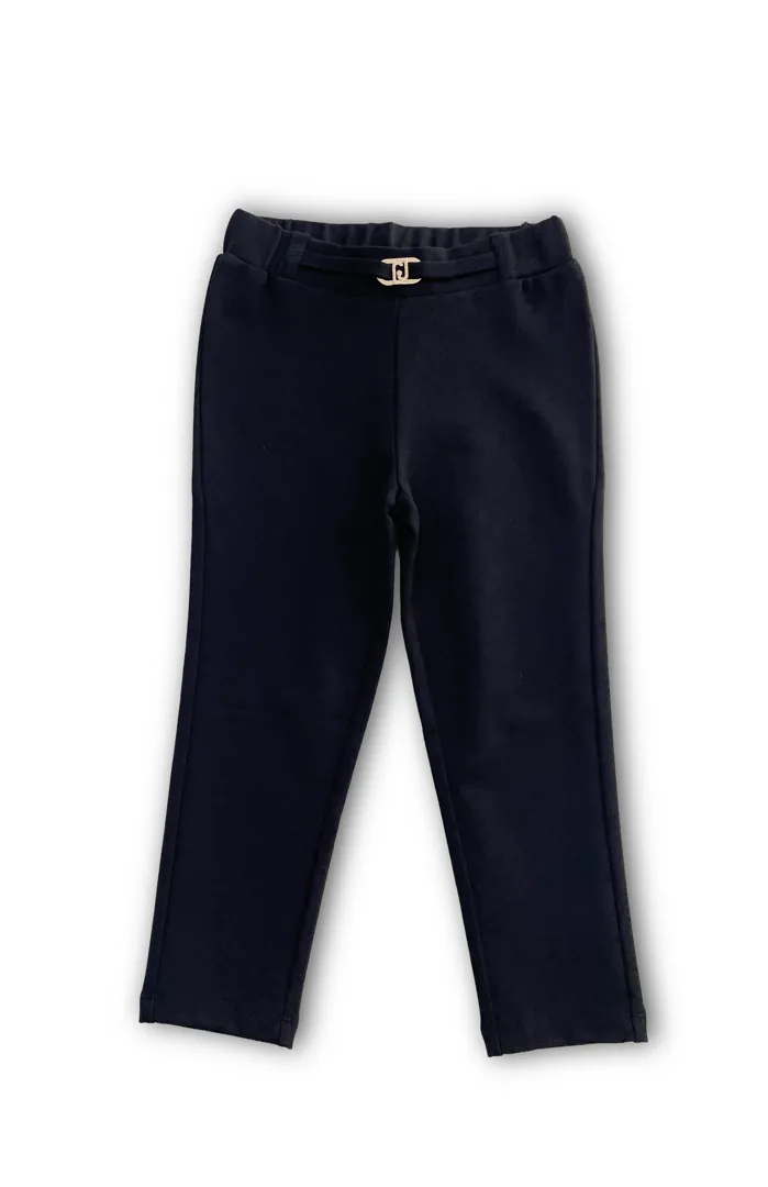 Pantalone lungo Liu Jo per bambina, colore nero, in tessuto jersey con placca logo dorata sulla vita.