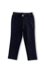 Pantalone lungo Liu Jo per bambina, colore nero, in tessuto jersey con placca logo dorata sulla vita. 1
