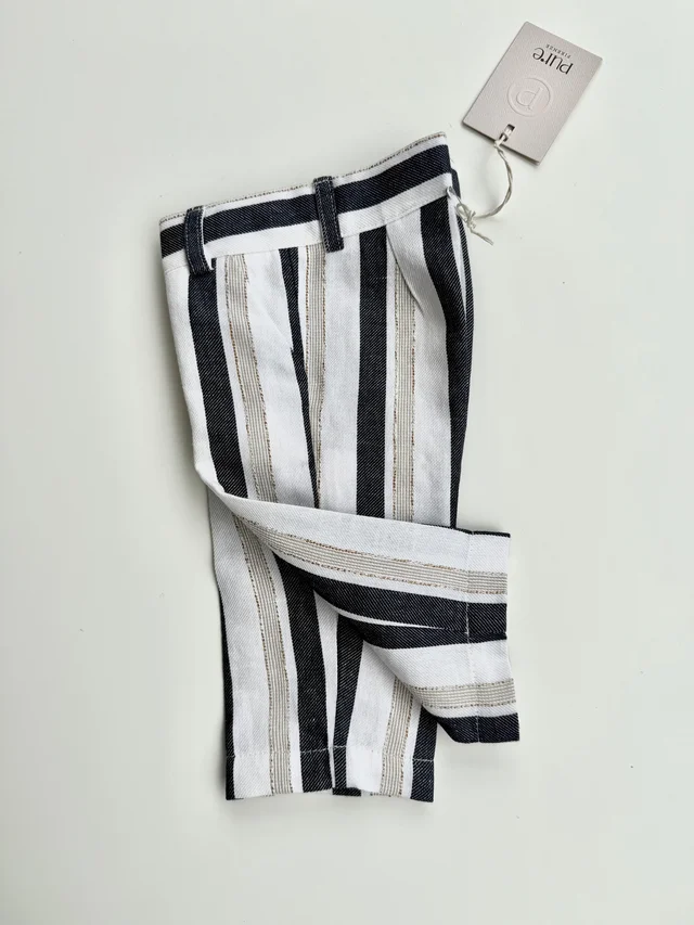 Pantalone lungo in misto lino a righe blu Pure per neonato