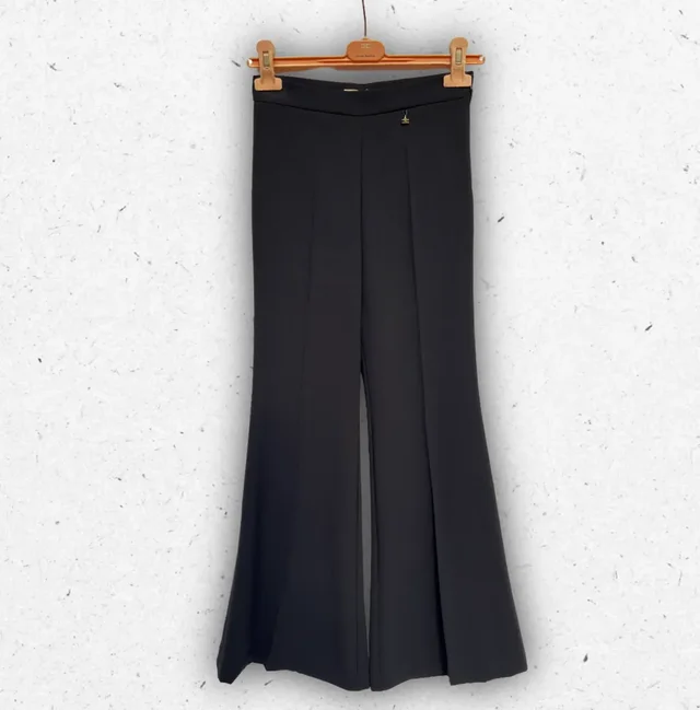 Pantalone Elisabetta Franchi La Mia Bambina Nero a Zampa con Charm Logo