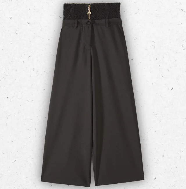 Pantalone Palazzo Patrizia Pepe Nero con Fascia Corsetto in Pizzo e Dettaglio Fly