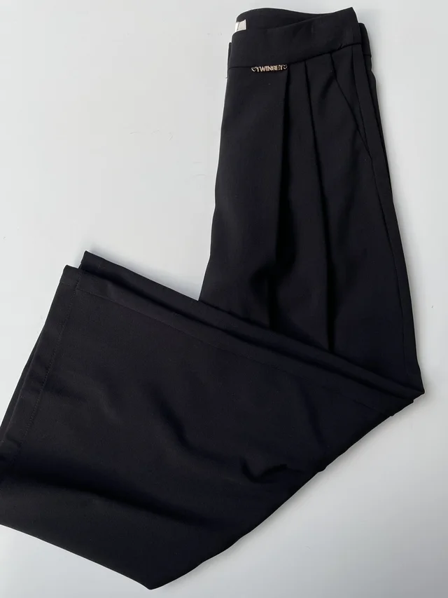 Pantalone Twinset Ragazza Nero a Gamba Dritta Vita Alta