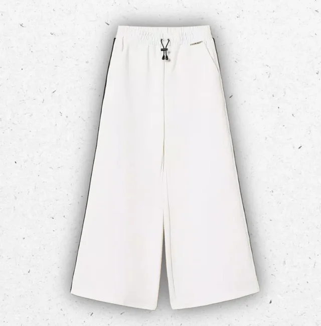 Pantaloni Ampi Bambina Twinset in Felpa Off White con Righe Sportive