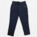 Pantalone elegante da bambino Emporio Armani in cotone stretch blue navy con tasche a filo, ideale per abbinamenti da cerimonia. 1