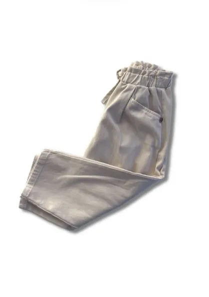 Pantaloni in Gabardina con Vita Elasticizzata Neonata/Bambina - Beige