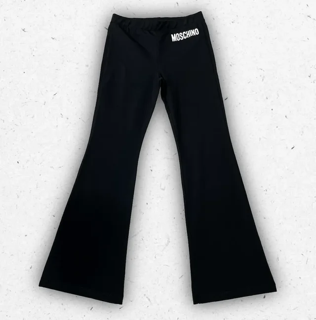 Pantaloni Moschino Ragazza Neri in Jersey di Cotone con Logo Bianco