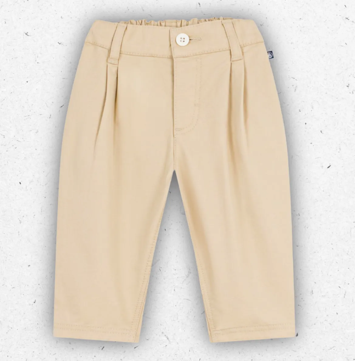 Pantaloni lunghi per neonato Petit Bateau in resistente tessuto serge di cotone con vita elasticizzata.