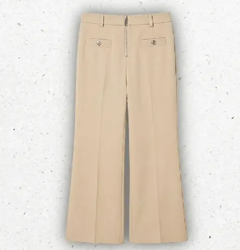 Pantaloni Ragazza Twinset Beige in Bull Stretch con Zip e Piega Stirata