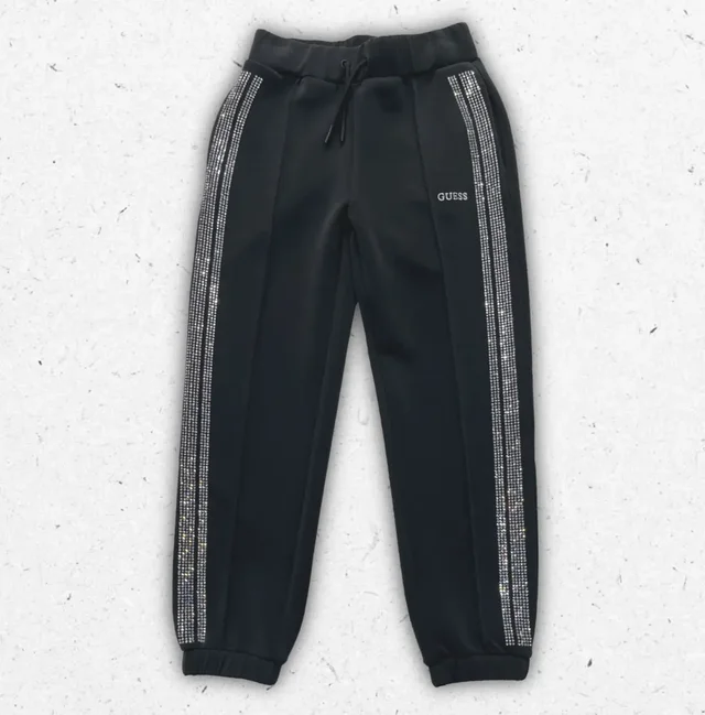 Pantaloni Tuta Guess Ragazza Neri in Cotone con Logo
