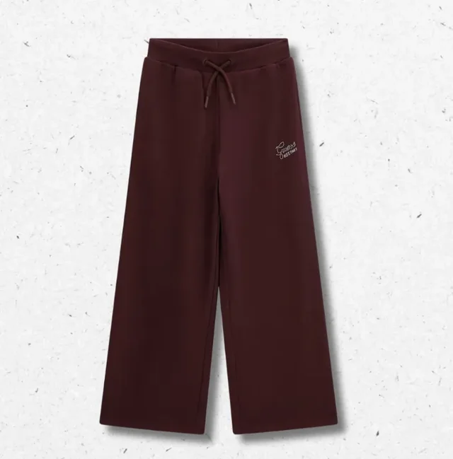Pantaloni Tuta Wide Leg Guess Bambina Bordeaux in Cotone con Strass