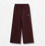 Pantaloni tuta Guess wide leg da bambina/ragazza in cotone bordeaux con applicazioni in strass 1