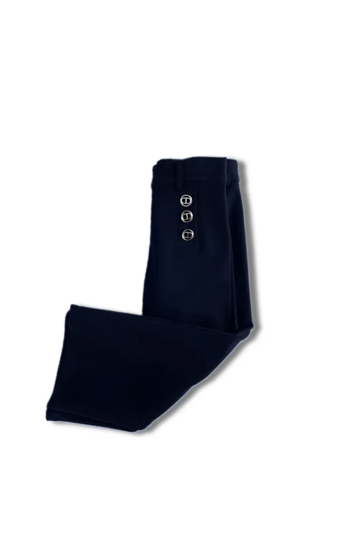 Pantaloni bambina Twinset in velluto nero con bottoni, 97% cotone.