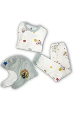 Pigiama Petit Bateau per bambino, completo in due pezzi bianco con stampa all-over a tema spazio: astronauti, razzi e stelle. 1