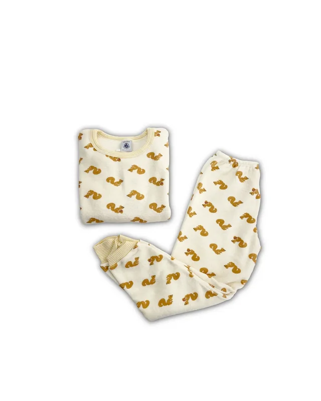 Pigiama / Completo Petit Bateau - Stampa Scoiattoli Giallo Ocra per Neonato / Bambino