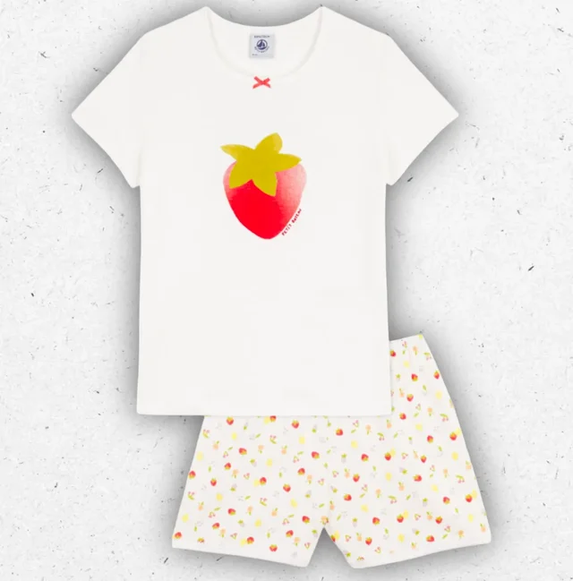 Pigiama Corto Bambina Petit Bateau in Cotone a Costine con Stampa Frutti