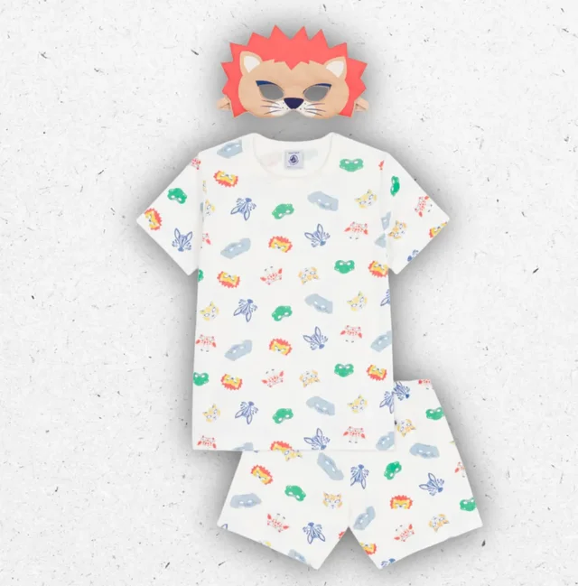 Pigiama Corto Bambino Petit Bateau Travestimento con Maschere Animali e Maschera Inclusa