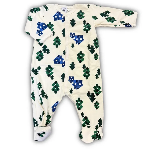 Pigiama/Tutina Intera Petit Bateau per Neonato - Fantasia Alberi e Casette