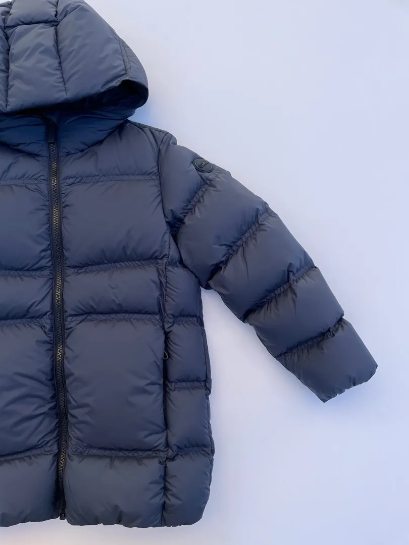 Piumino Colmar Originals opaco per bambino, di colore blu con cappuccio e imbottitura in piuma.