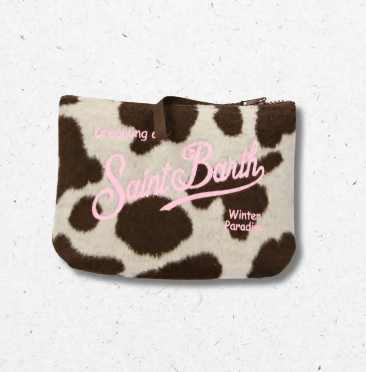 Pochette Aline MC2 Saint Barth stampa mucca bianco marrone