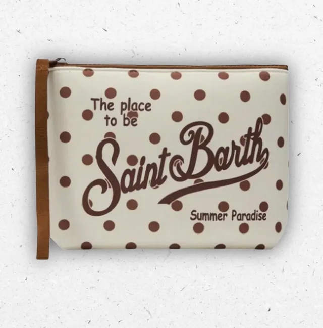 Pochette Aline MC2 Saint Barth a Pois Beige e Marrone con Logo