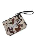 Pochette Aline MC2 Saint Barth in gomma cloroprene (scuba) di colore Beige, con stampa all-over muccata. Chiusura a cerniera e logo stampato Saint Barth. 1