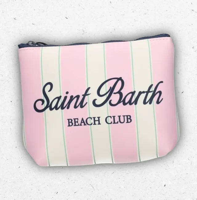 Pochette Donna MC2 Saint Barth Aline in Scuba a Righe Rosa e Bianco Beach Club