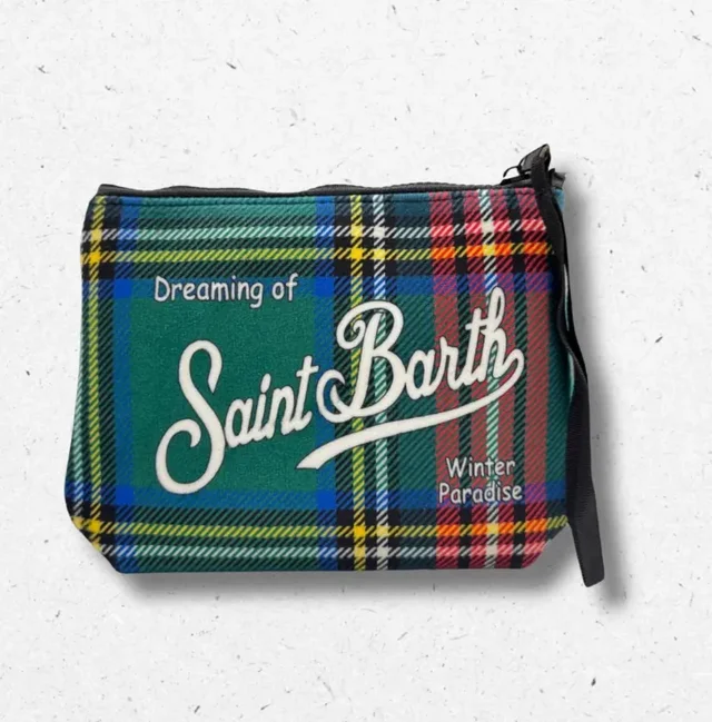 Pochette Aline MC2 Saint Barth in Ciniglia Tartan Verde e Multicolore