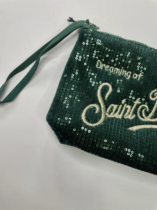 Pochette Mc2 Saint Barth Aline - Borsa in Velluto con Paillettes verde