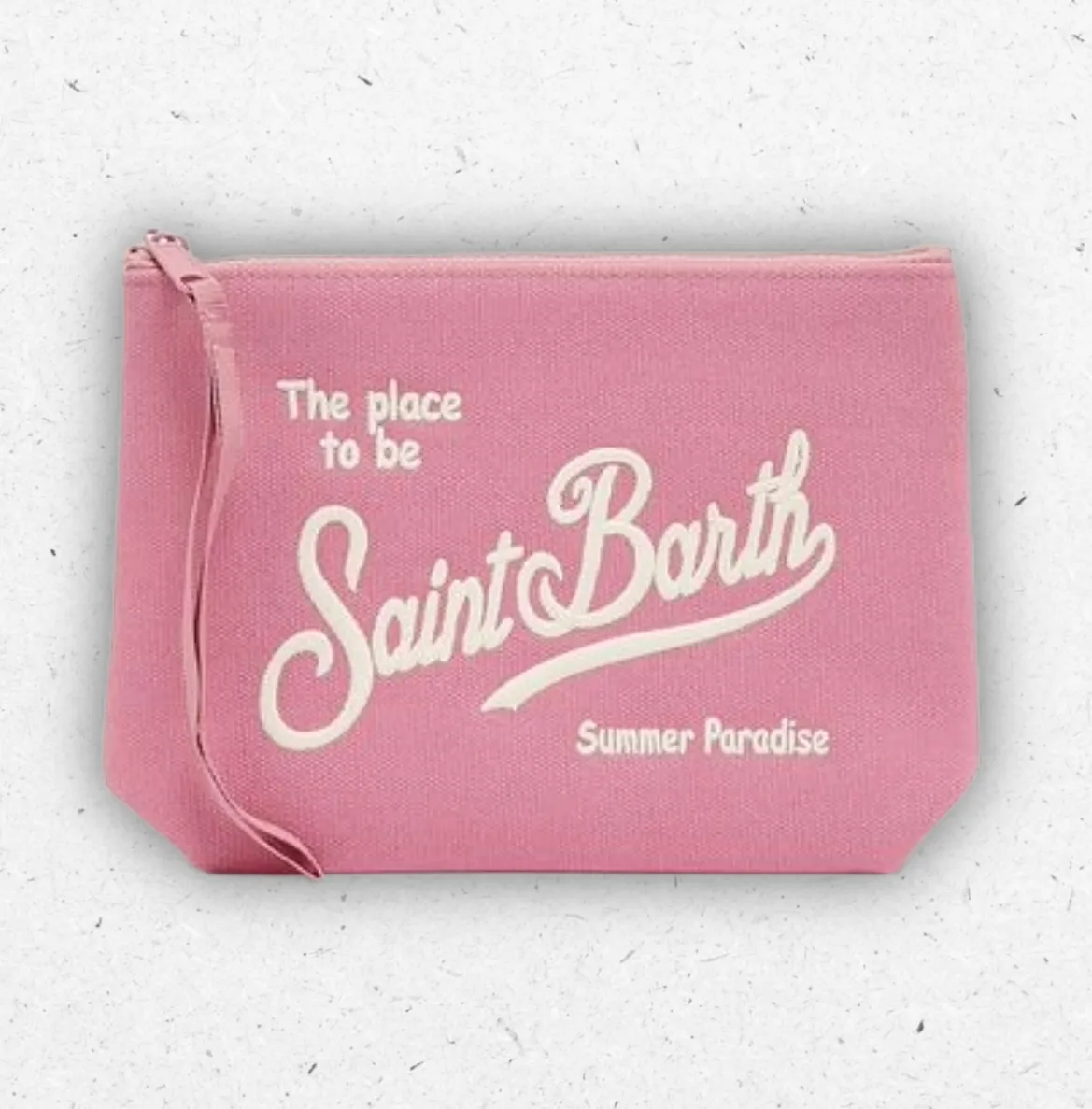 Pochette estiva a bustina MC2 Saint Barth modello Aline in canvas di cotone bianco con logo del brand ricamato a contrasto in filo nero.