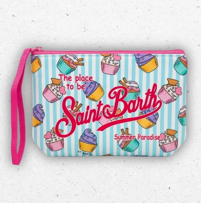 Pochette MC2 Saint Barth Aline con Muffin su Sfondo Righe Bianco e Azzurro