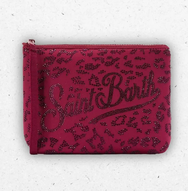 Pochette MC2 Saint Barth Aline Rossa Leopardata con Strass e Logo