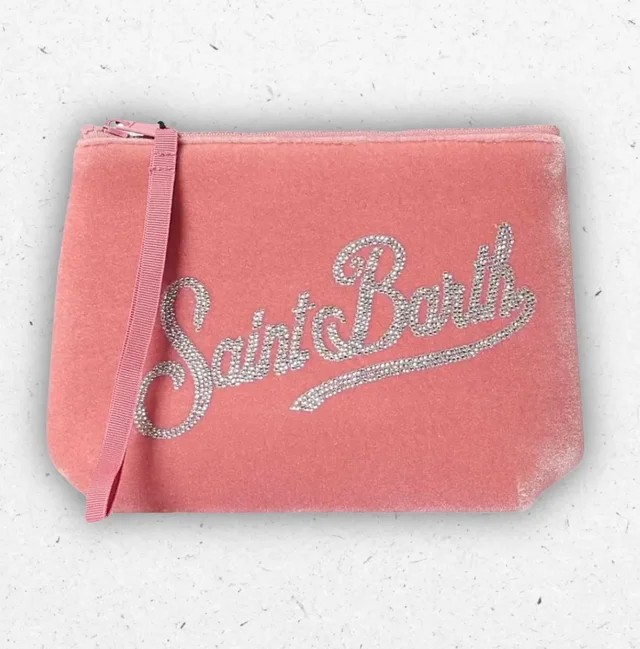 Pochette MC2 Saint Barth Aline Velvet in Velluto con Scritta Logo di Strass