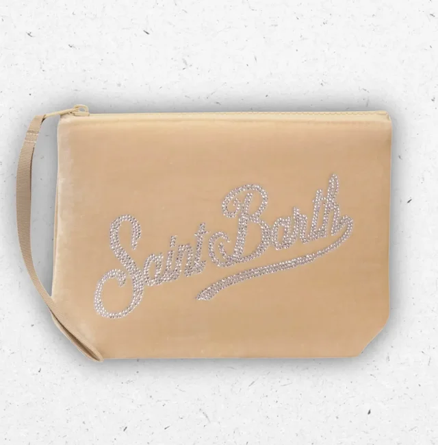 Pochette MC2 Saint Barth Aline Velvet in Velluto con Scritta Logo di Strass