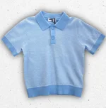 Polo da bambino Jeckerson in maglia celeste con lavorazione micro-nido d'ape e logo ricamato. 1