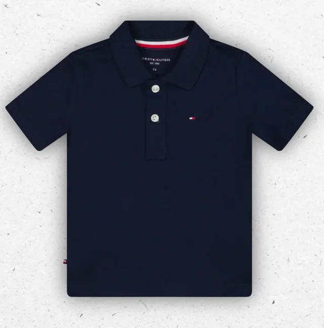 Polo Neonati Tommy Hilfiger Blu Navy in Cotone Piqué a Maniche Corte