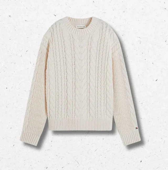 Pullover Relaxed Fit Maglia Intrecciata Tommy Hilfiger Applique Logo