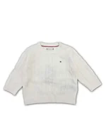 Pullover Tommy Hilfiger bianco in maglia intrecciata (cable knit), realizzato in cotone biologico. 1