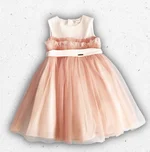 Abito scamiciato in tulle con volant per bambina e ragazza Alice Pi., nei colori avorio e rosa cipria, ideale per cerimonie e damigelle. 1