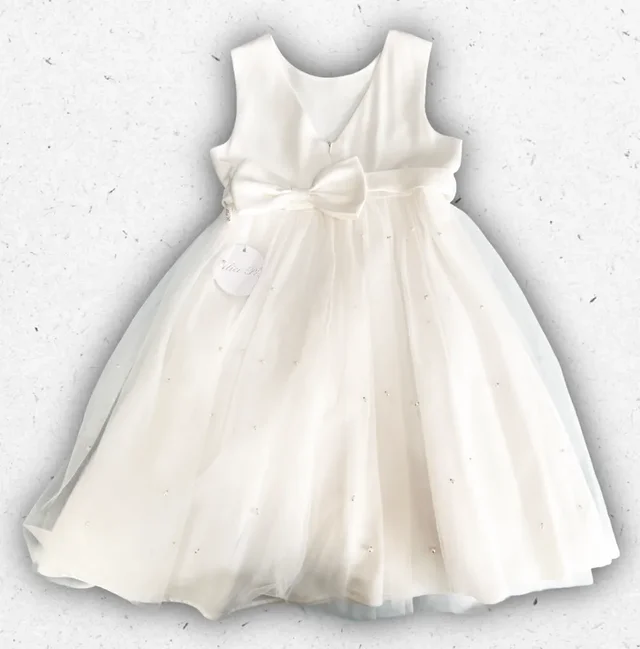 Scamiciato Ragazza Alice Pi. in Tulle con Applicazioni Perle Color Avorio